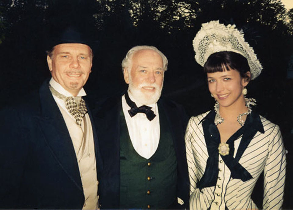 Джеймс Фокс, Петр Шелохонов и Софи Марсо на съемках фильма "Анна Каренина", 1996